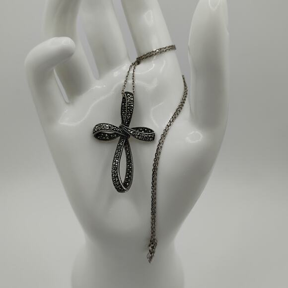 Infinity Marcasite Cross on 18-Inch Sterling Silver Chain - Picture 5 of 5